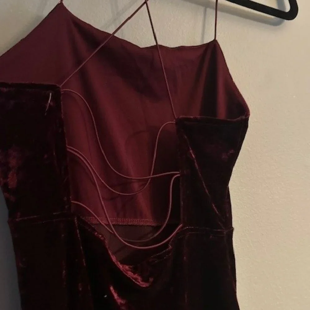 SOLD Almost Famous Burgundy Crushed Velvet Strappy Dress - Picture 4 of 5